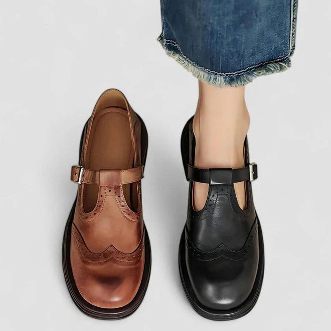 Women's Leather Brogue T-Strap Classic Boots