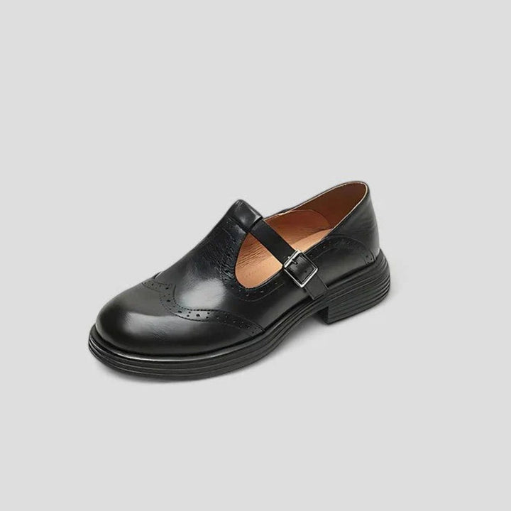 Women's Leather Brogue T-Strap Classic Boots