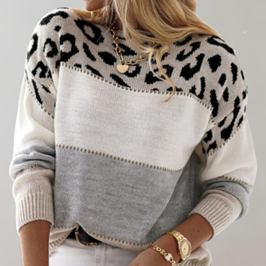 Women's Leopard Print Color Block Knit Pullover Sweater