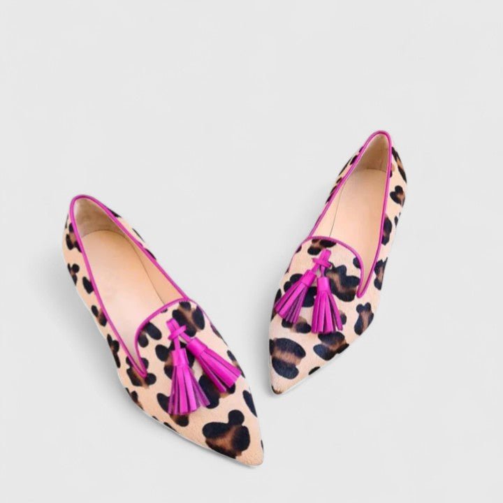 Women's Leopard Print Pointed-Toe Tassel Slip-On Loafers - Pink