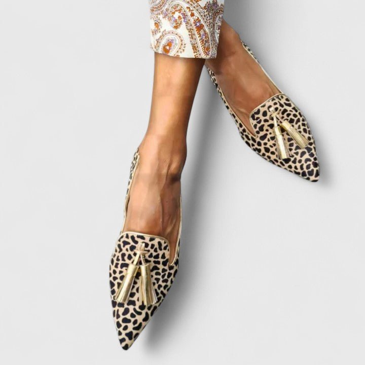 Women's Leopard Print Pointed-Toe Tassel Slip-On Loafers - Gold