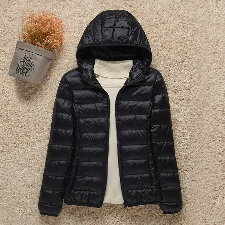 Women's Lightweight Hooded Quilted Jacket Packable Puffer - Black