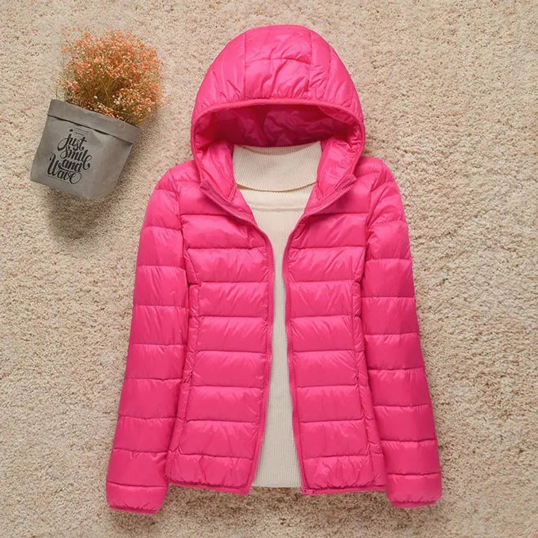 Women's Lightweight Hooded Quilted Jacket Packable Puffer - Fuchsia