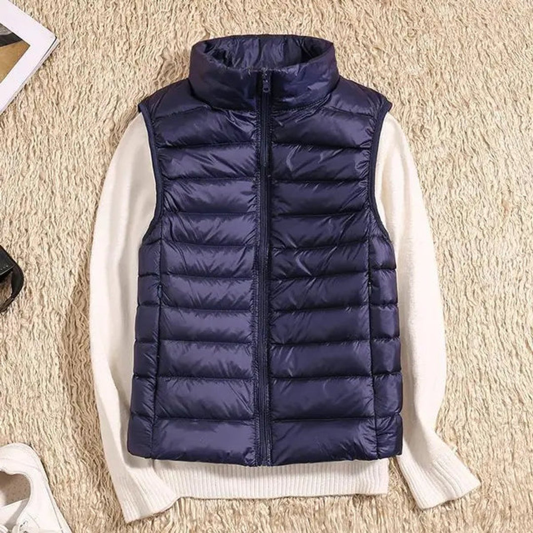 Women's Lightweight Packable Sleeveless Puffer Vest - Navy Blue