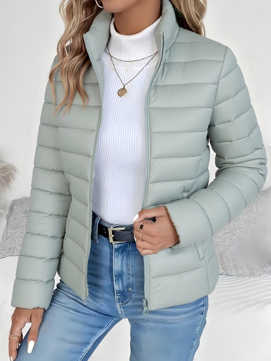 Women's Lightweight Quilted Puffer Coat Stand Collar Zip-Up - Light Green