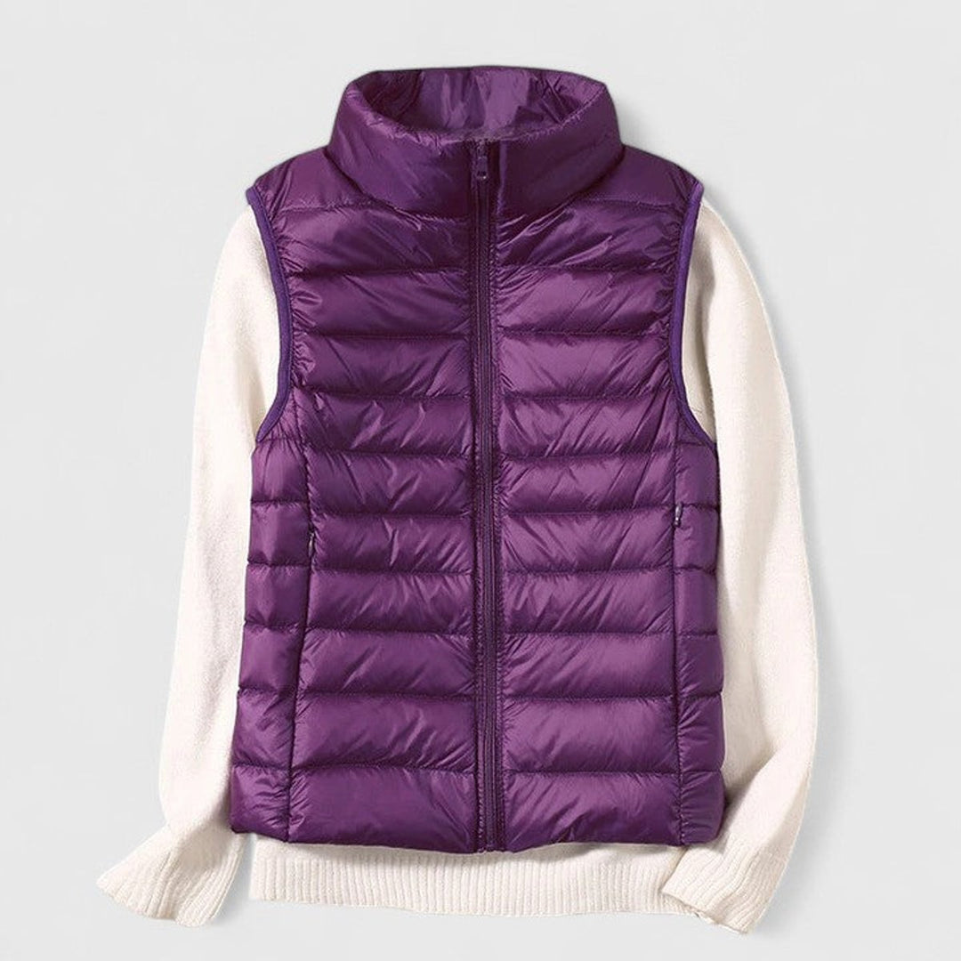 Women's Lightweight Quilted Puffer Vest Zip-Up Sleeveless Jacket - Purple