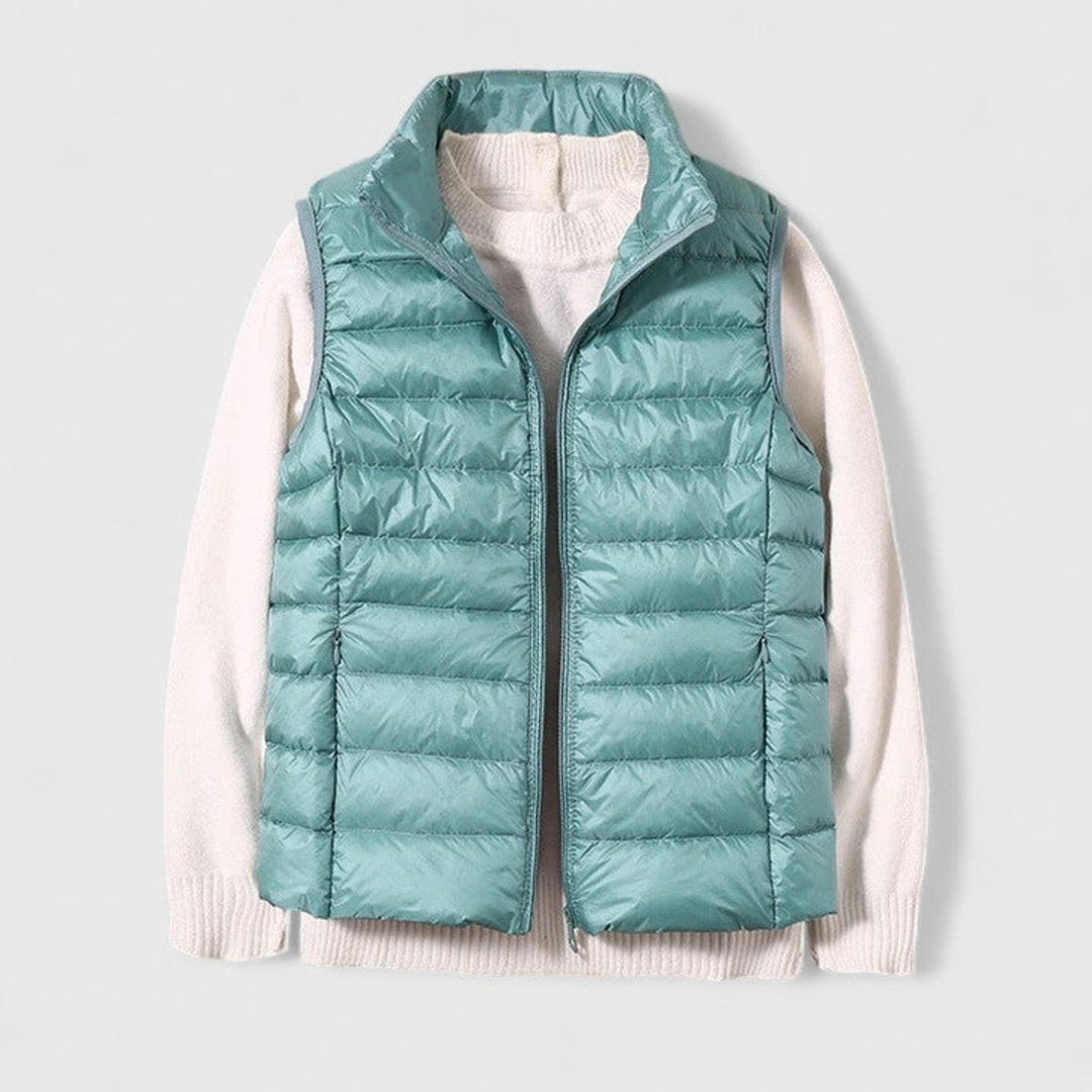 Women's Lightweight Quilted Puffer Vest Zip-Up Sleeveless Jacket - Light Blue