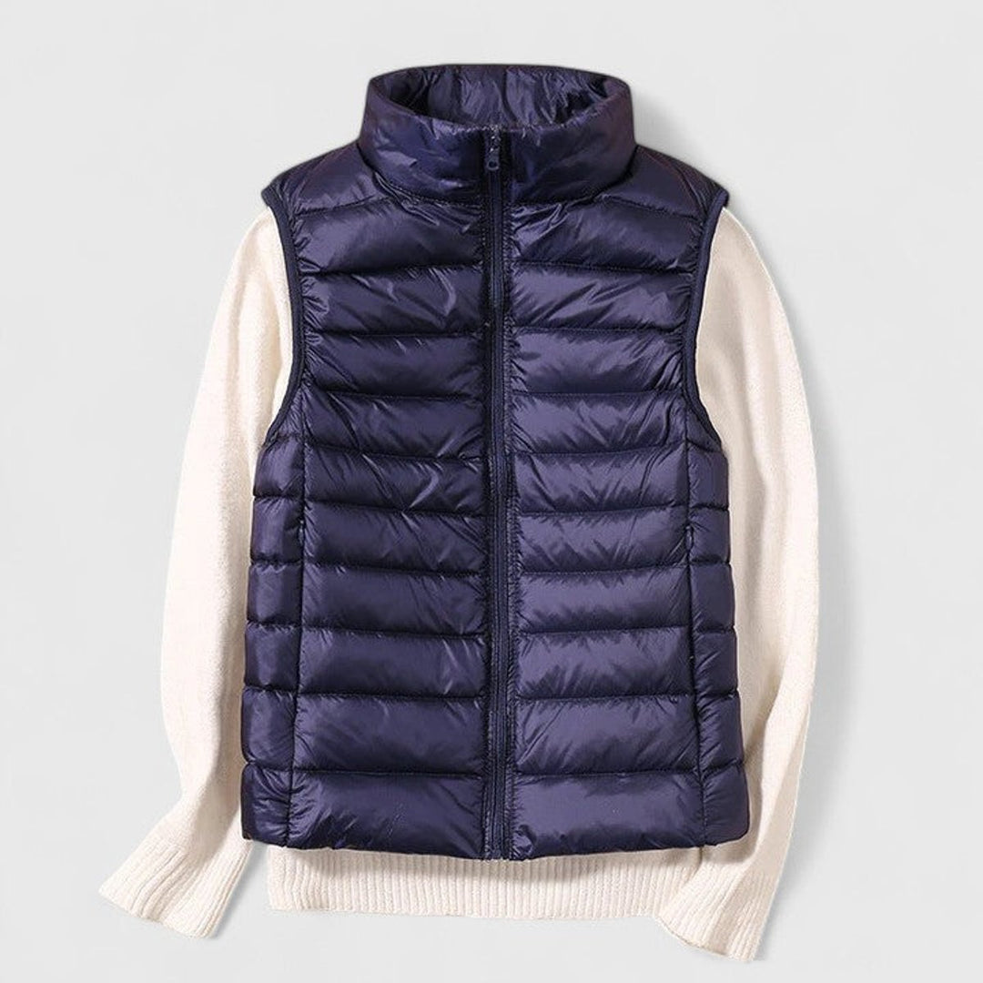 Women's Lightweight Quilted Puffer Vest Zip-Up Sleeveless Jacket - Navy Blue
