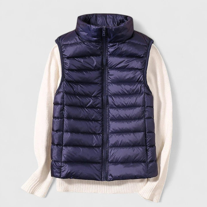 Women's Lightweight Quilted Puffer Vest Zip-Up Sleeveless Jacket - Navy Blue