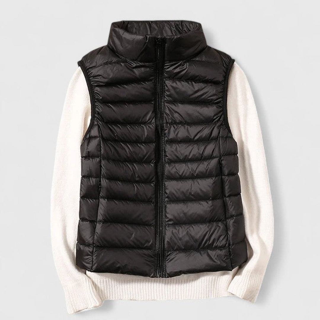 Women's Lightweight Quilted Puffer Vest Zip-Up Sleeveless Jacket - Black