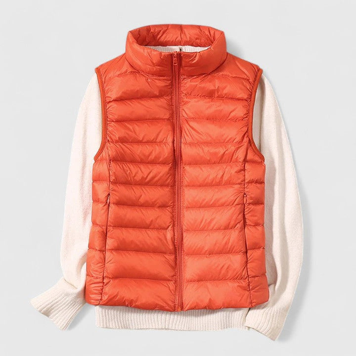 Women's Lightweight Quilted Puffer Vest Zip-Up Sleeveless Jacket - Orange