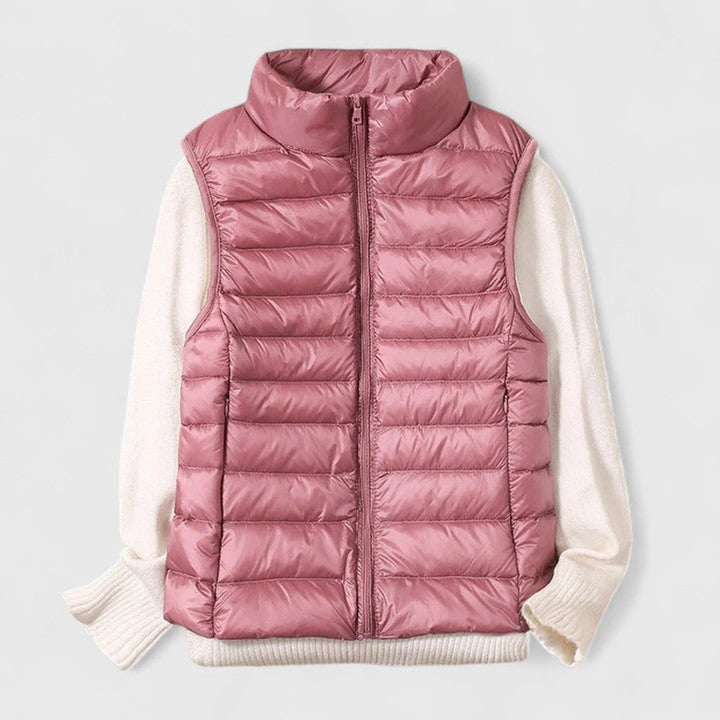 Women's Lightweight Quilted Puffer Vest Zip-Up Sleeveless Jacket - Pink