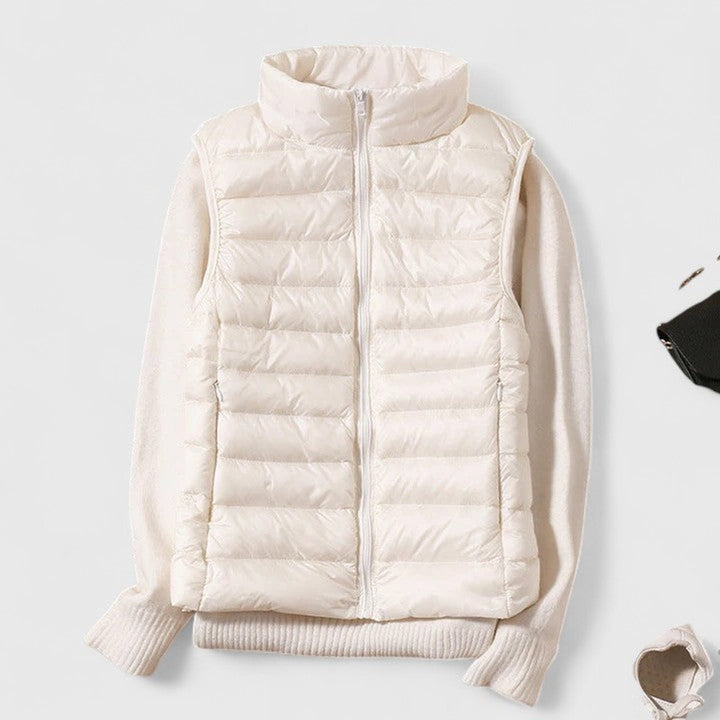 Women's Lightweight Quilted Puffer Vest Zip-Up Sleeveless Jacket - White