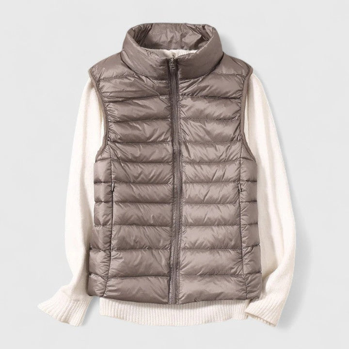 Women's Lightweight Quilted Puffer Vest Zip-Up Sleeveless Jacket - Khaki