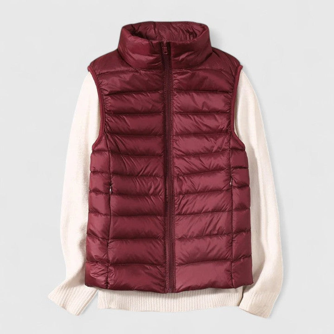 Women's Lightweight Quilted Puffer Vest Zip-Up Sleeveless Jacket - Burgundy