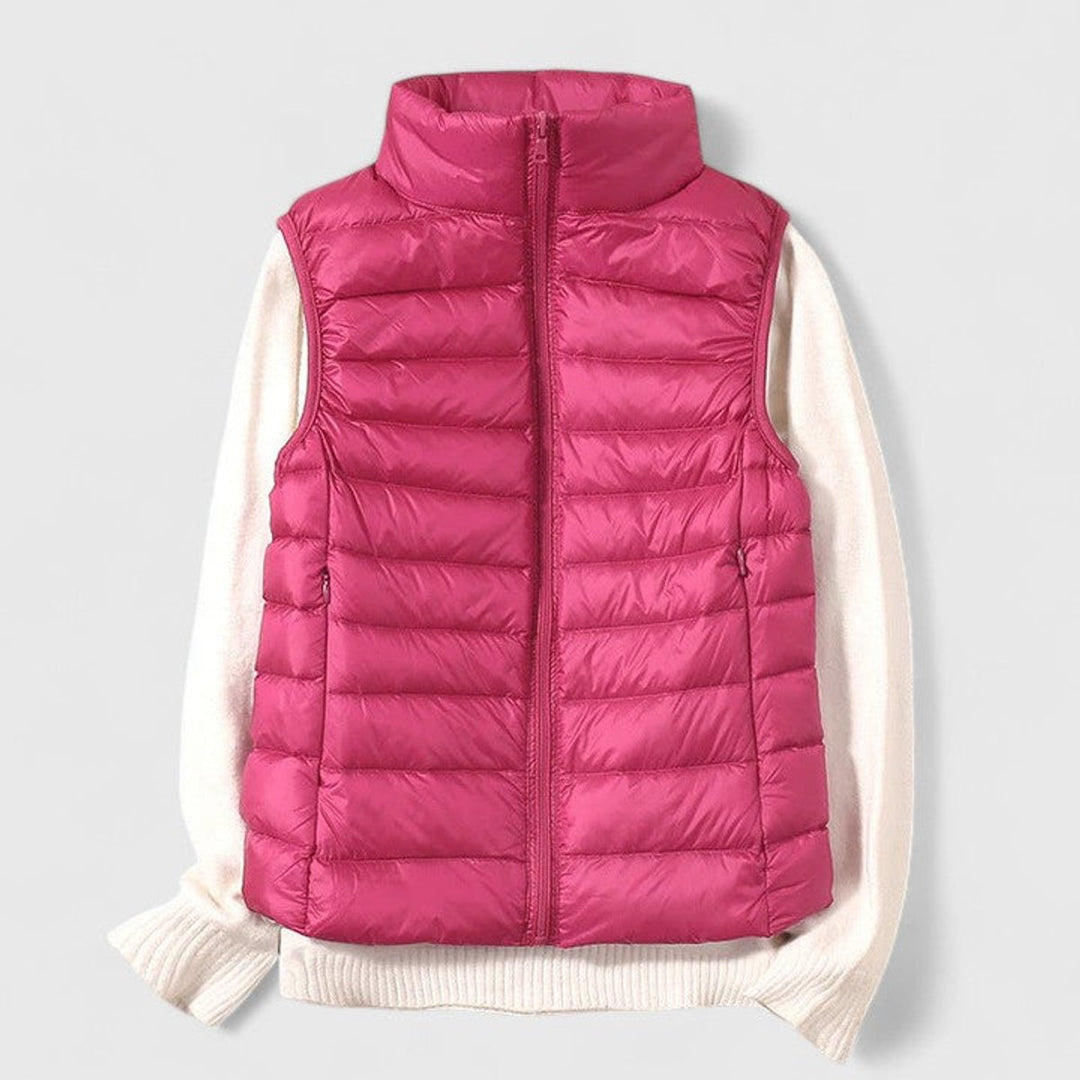 Women's Lightweight Quilted Puffer Vest Zip-Up Sleeveless Jacket - Rose