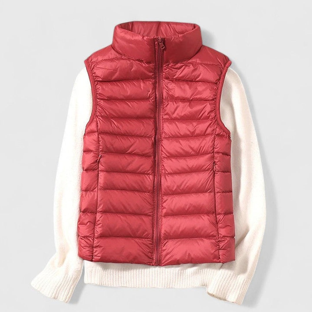 Women's Lightweight Quilted Puffer Vest Zip-Up Sleeveless Jacket - Red