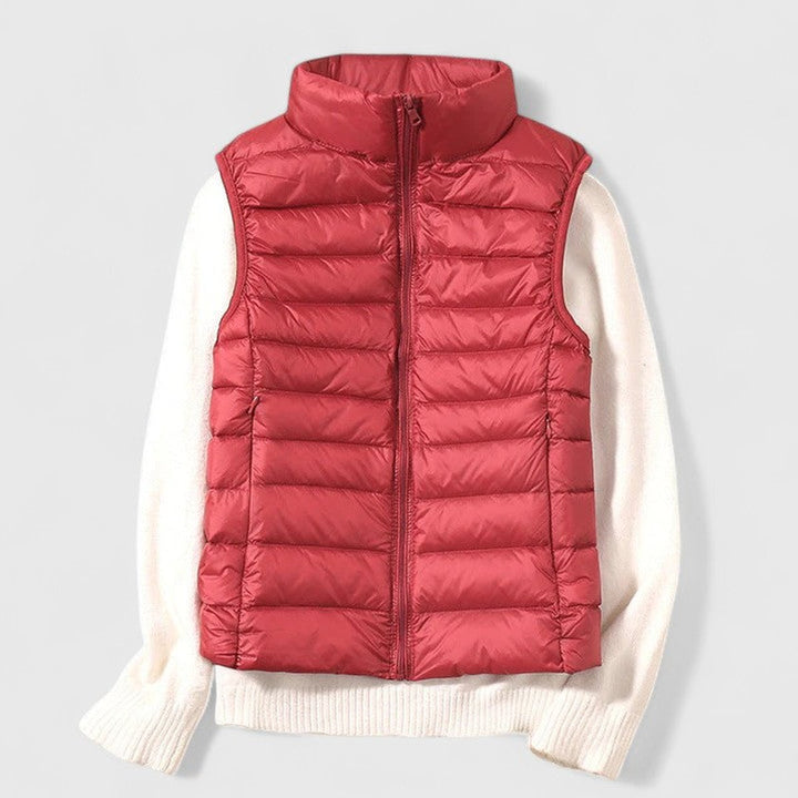 Women's Lightweight Quilted Puffer Vest Zip-Up Sleeveless Jacket - Red