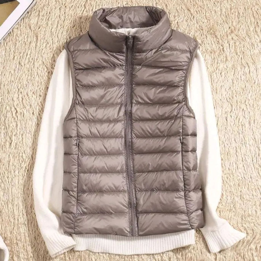 Women's Lightweight Quilted Zip-Front Puffer Vest - Khaki