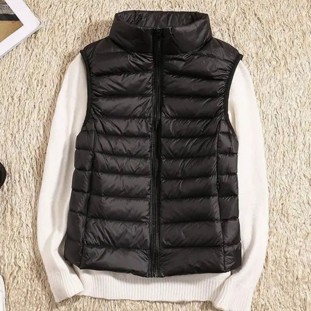 Women's Lightweight Quilted Zip-Front Puffer Vest - Black