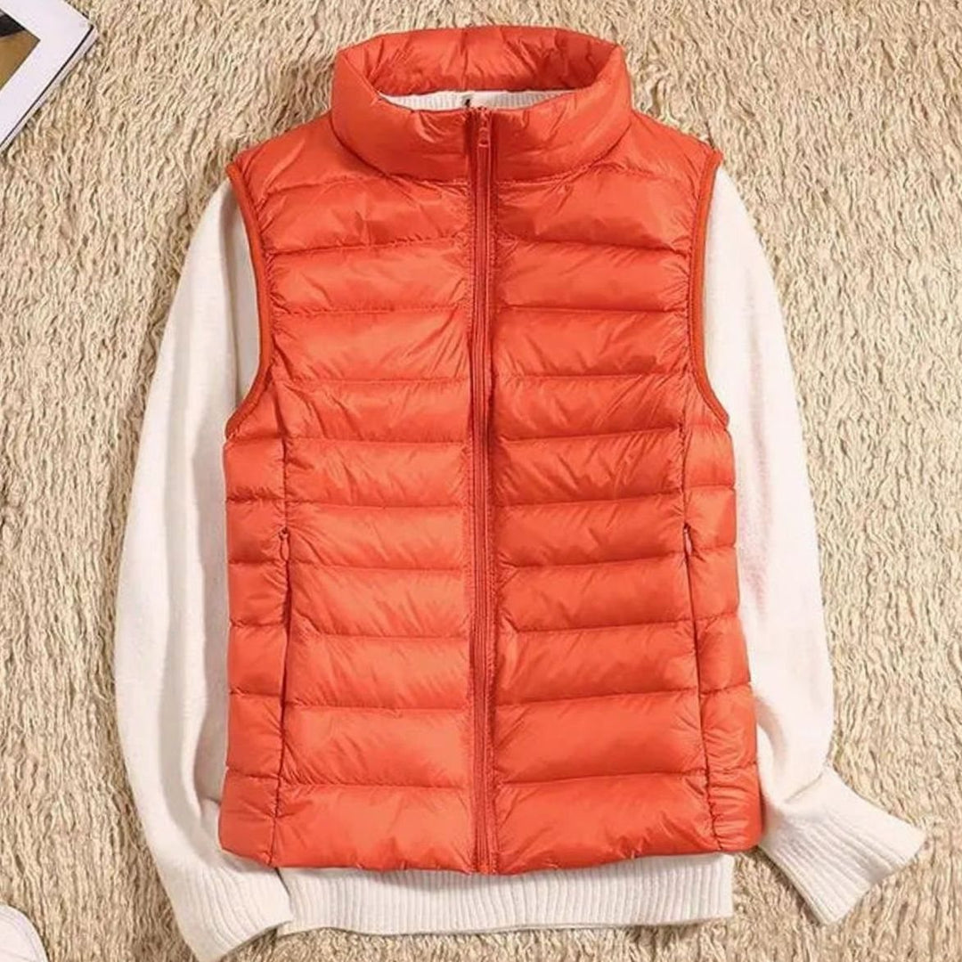 Women's Lightweight Quilted Zip-Front Puffer Vest - Orange