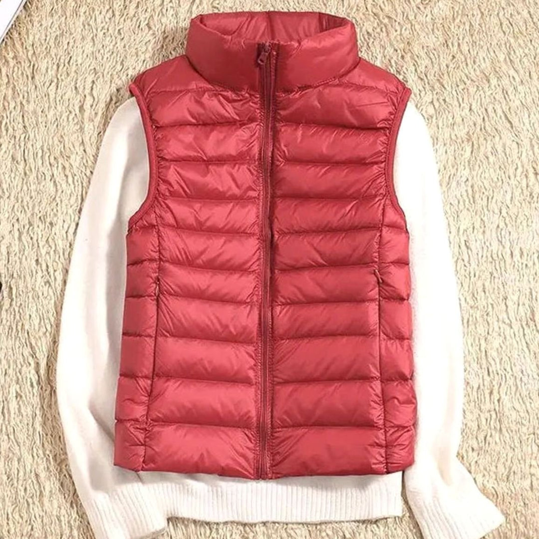Women's Lightweight Quilted Zip-Front Puffer Vest - Red