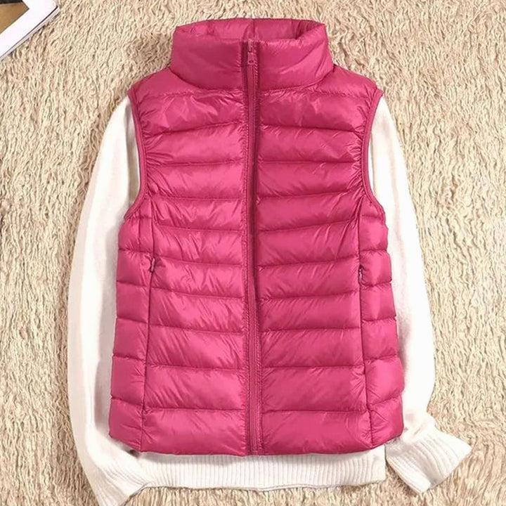 Women's Lightweight Quilted Zip-Front Puffer Vest - Rose Red