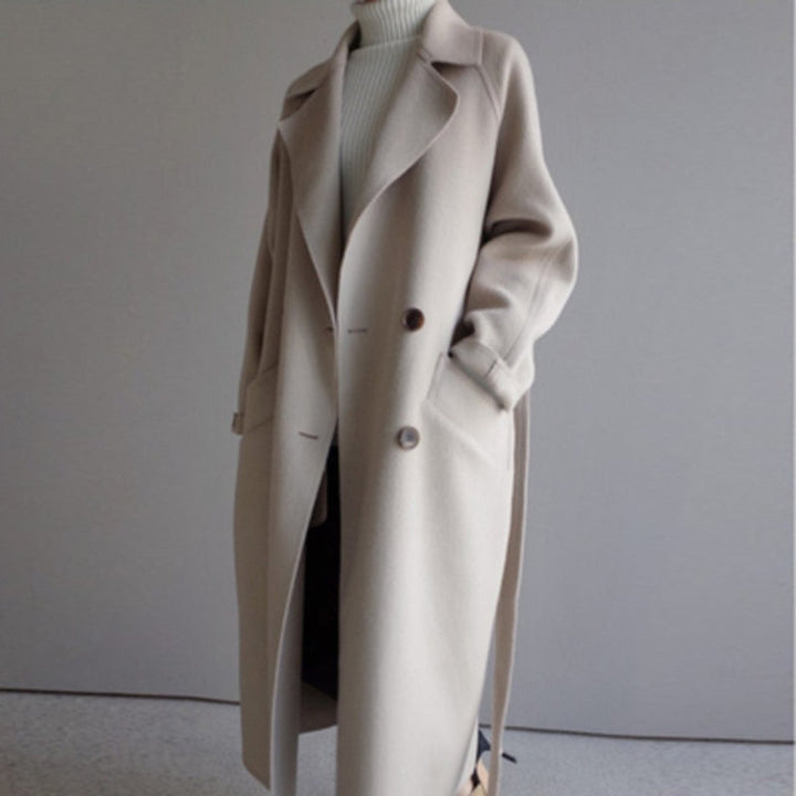 Women's Long Double-Breasted Cashmere Blend Overcoat - Off-White
