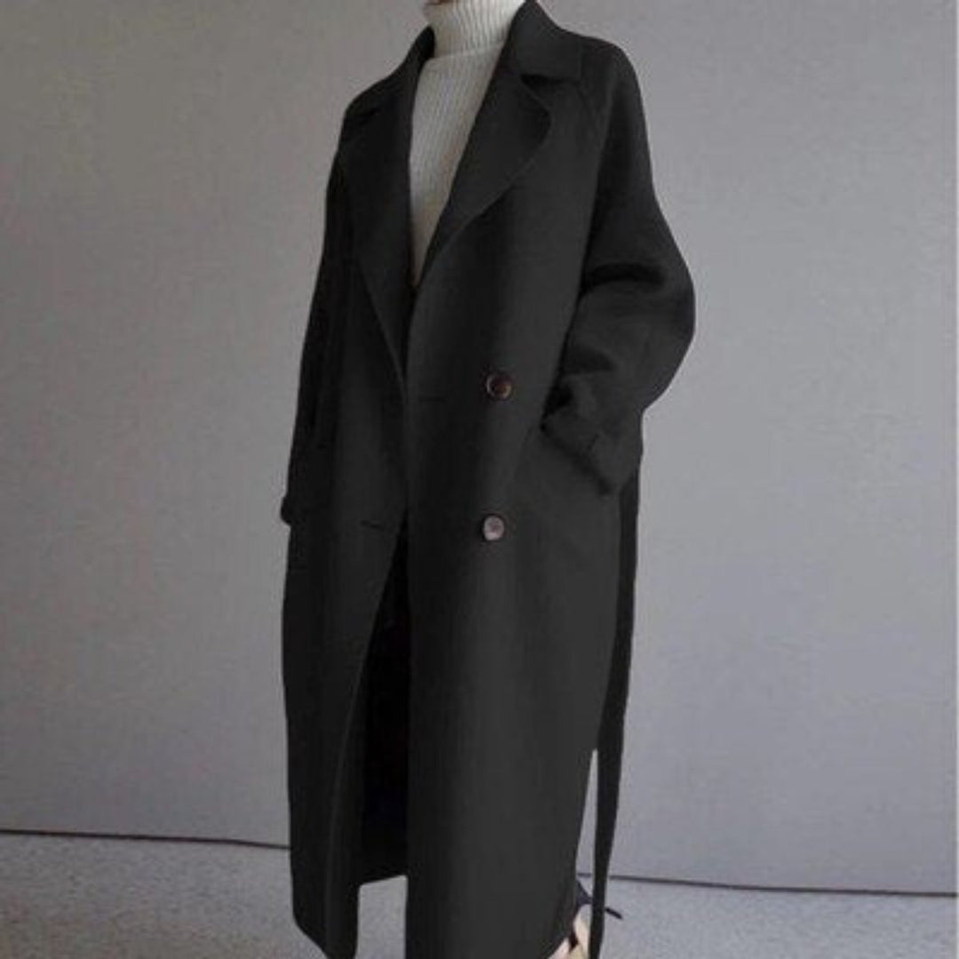 Women's Long Double-Breasted Cashmere Blend Overcoat - Black