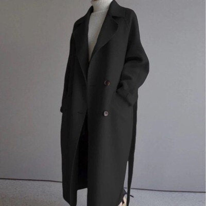 Women's Long Double-Breasted Cashmere Blend Overcoat - Black
