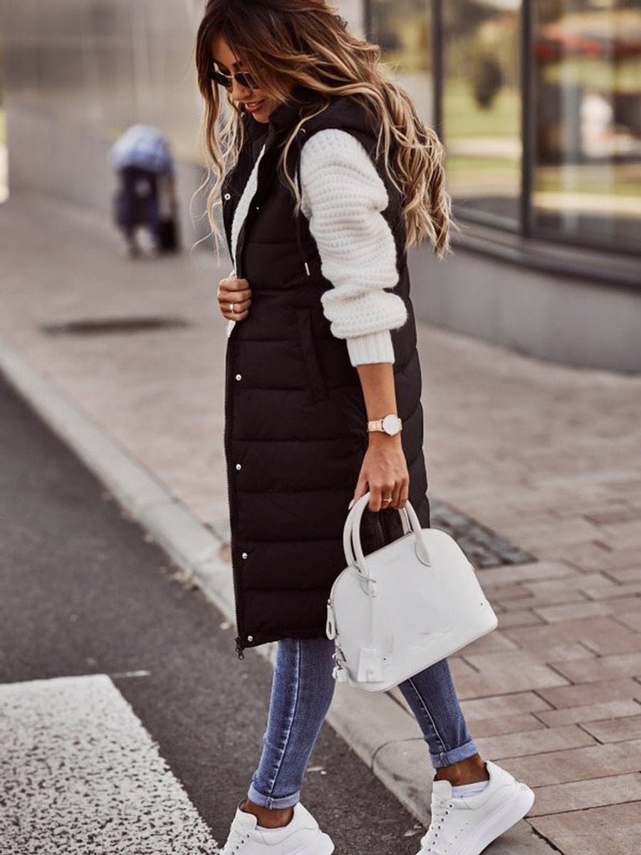 Women's Long Hooded Quilted Puffer Womens Gilet Vest