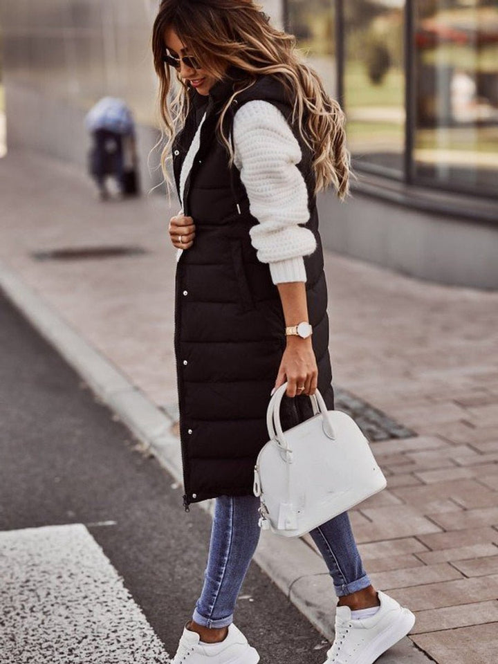 Women's Long Hooded Quilted Puffer Womens Gilet Vest