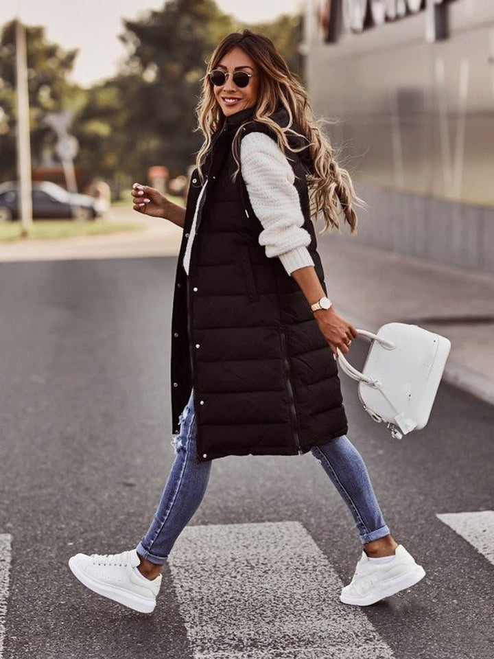 Women's Long Hooded Quilted Puffer Womens Gilet Vest