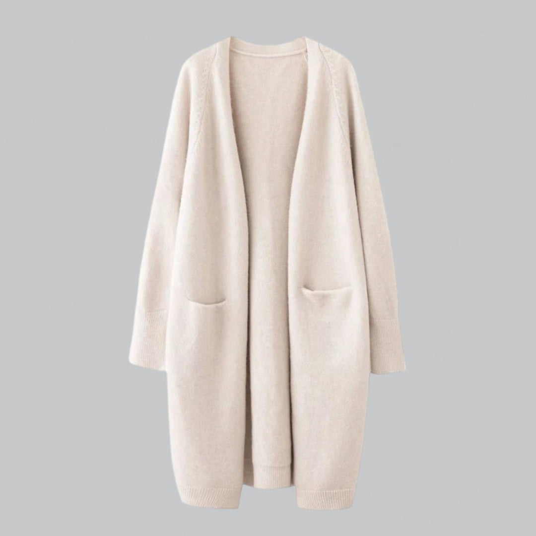 Women's Long Open-Front Oversized Cashmere Cardigan - Beige
