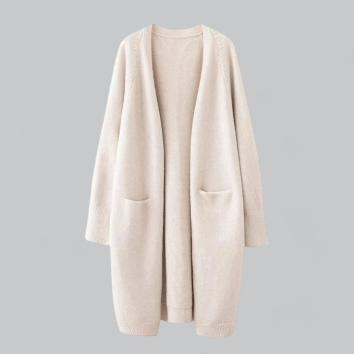 Women's Long Open-Front Oversized Cashmere Cardigan - Beige