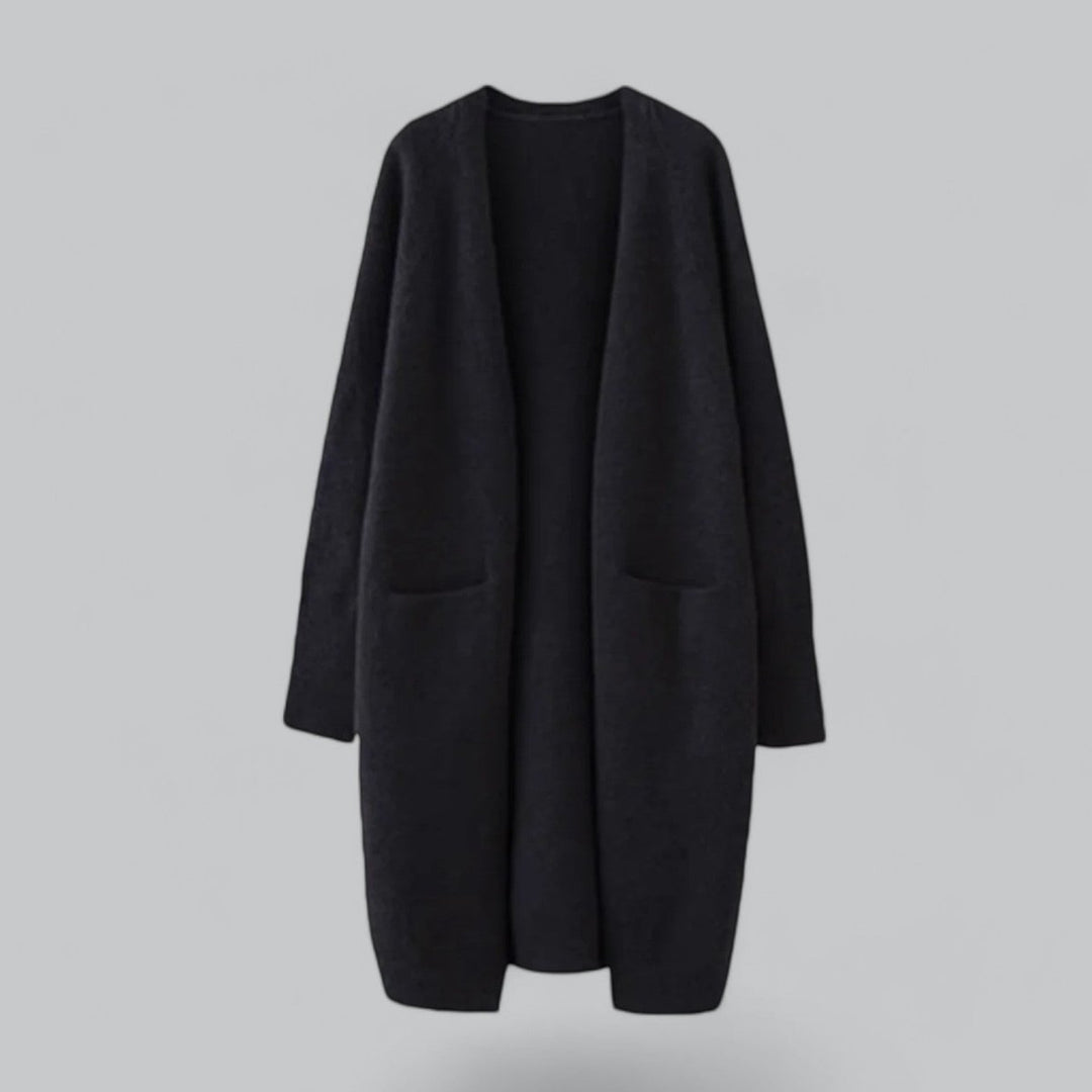 Women's Long Open-Front Oversized Cashmere Cardigan - Black