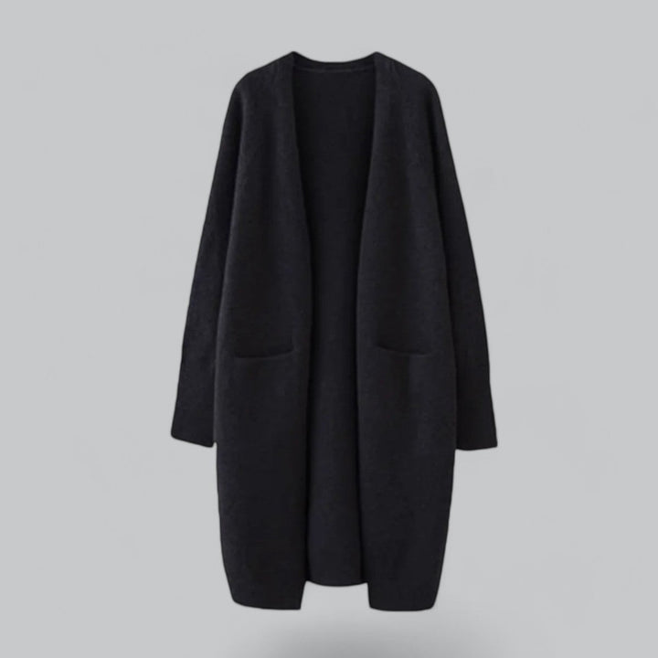 Women's Long Open-Front Oversized Cashmere Cardigan - Black