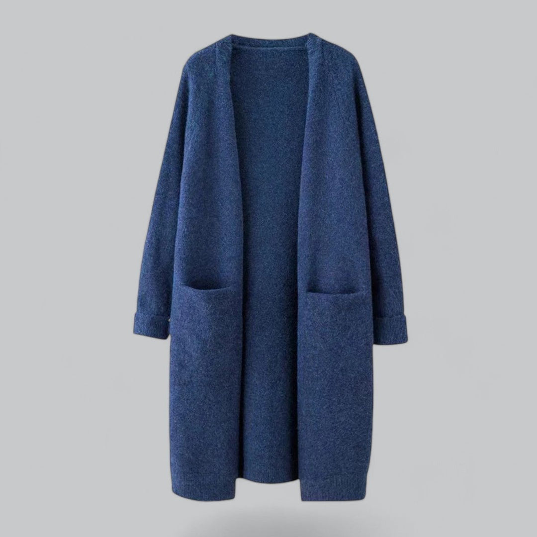 Women's Long Open-Front Oversized Cashmere Cardigan - Blue