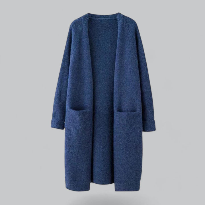 Women's Long Open-Front Oversized Cashmere Cardigan - Blue
