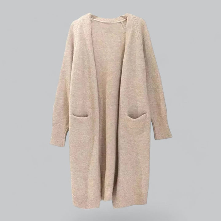 Women's Long Open-Front Oversized Cashmere Cardigan - Khaki