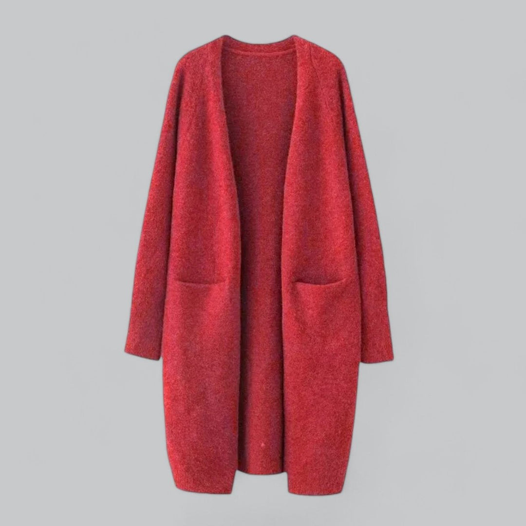 Women's Long Open-Front Oversized Cashmere Cardigan - Red