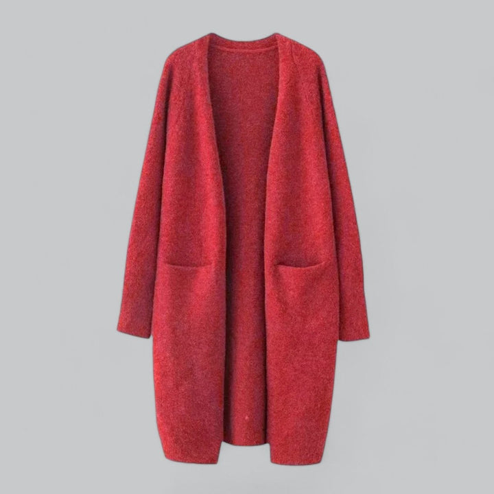Women's Long Open-Front Oversized Cashmere Cardigan - Red