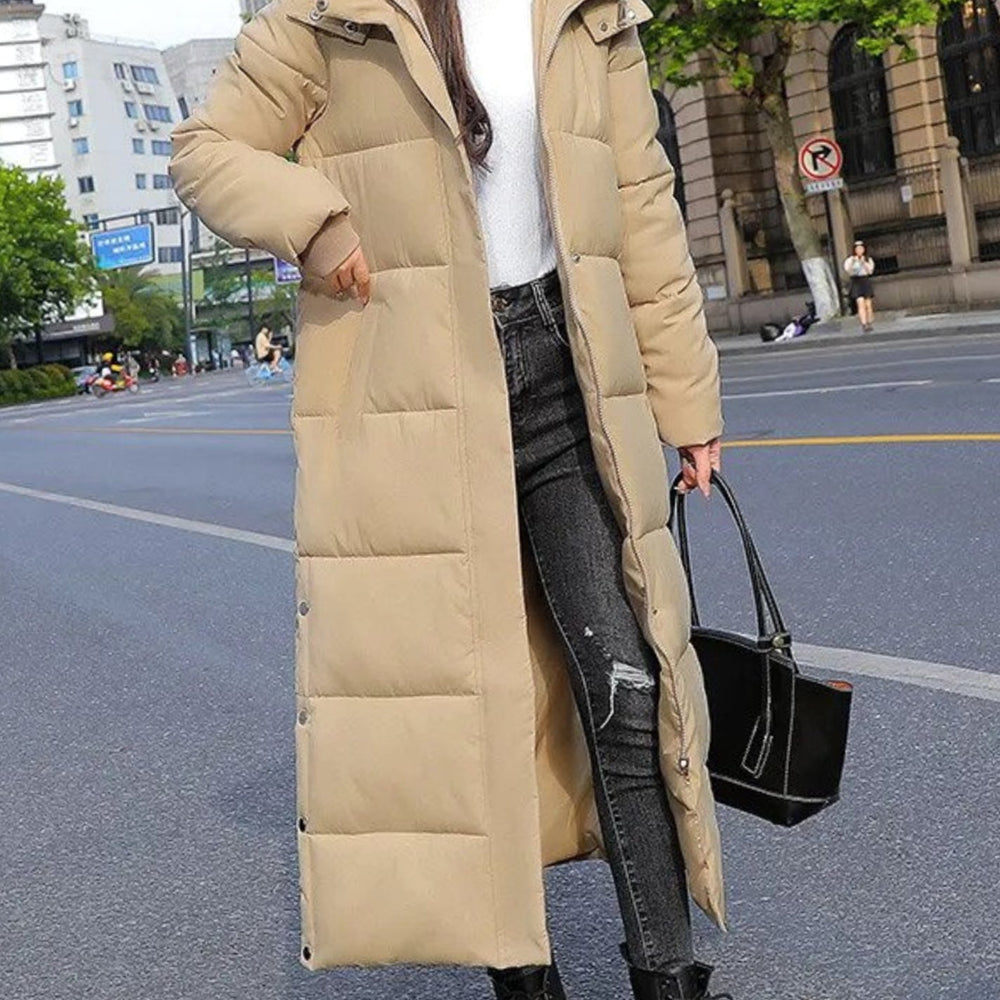 Women's Long Quilted Puffer Winter Coat Full-Length Insulated - Khaki
