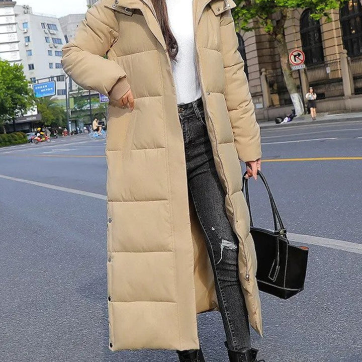 Women's Long Quilted Puffer Winter Coat Full-Length Insulated - Khaki