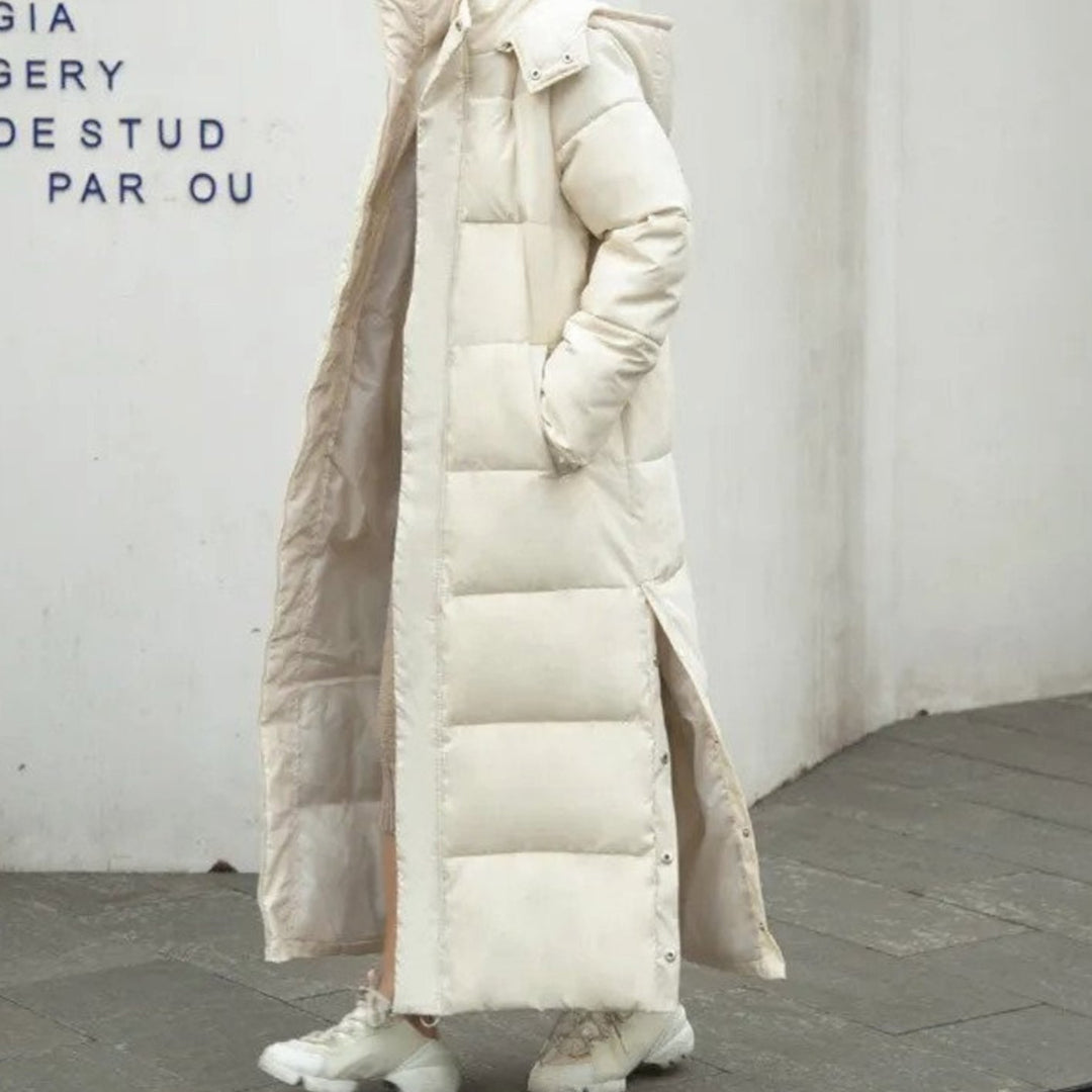 Women's Long Quilted Puffer Winter Coat Full-Length Insulated - Beige