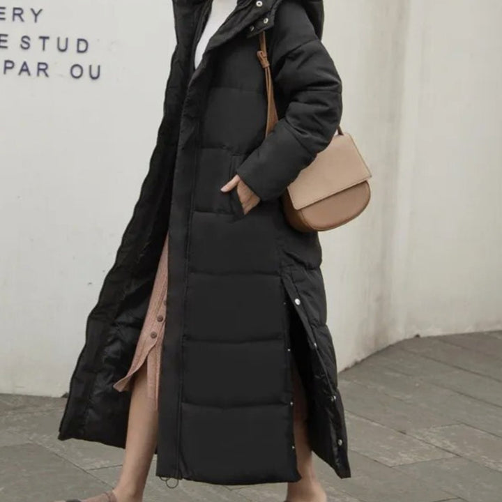 Women's Long Quilted Puffer Winter Coat Full-Length Insulated - Black
