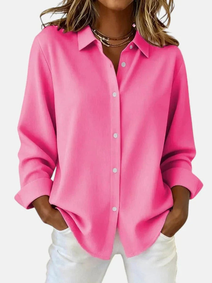 Women's Long-Sleeve Button-Down Collared Blouse - Fuchsia