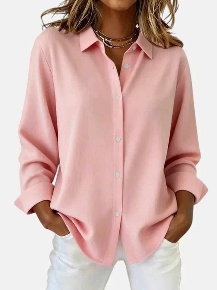Women's Long-Sleeve Button-Down Collared Blouse - Pink