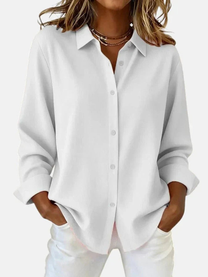 Women's Long-Sleeve Button-Down Collared Blouse - White