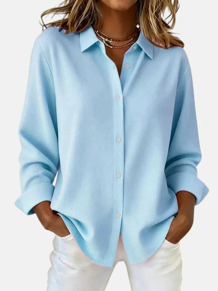 Women's Long-Sleeve Button-Down Collared Blouse - Blue